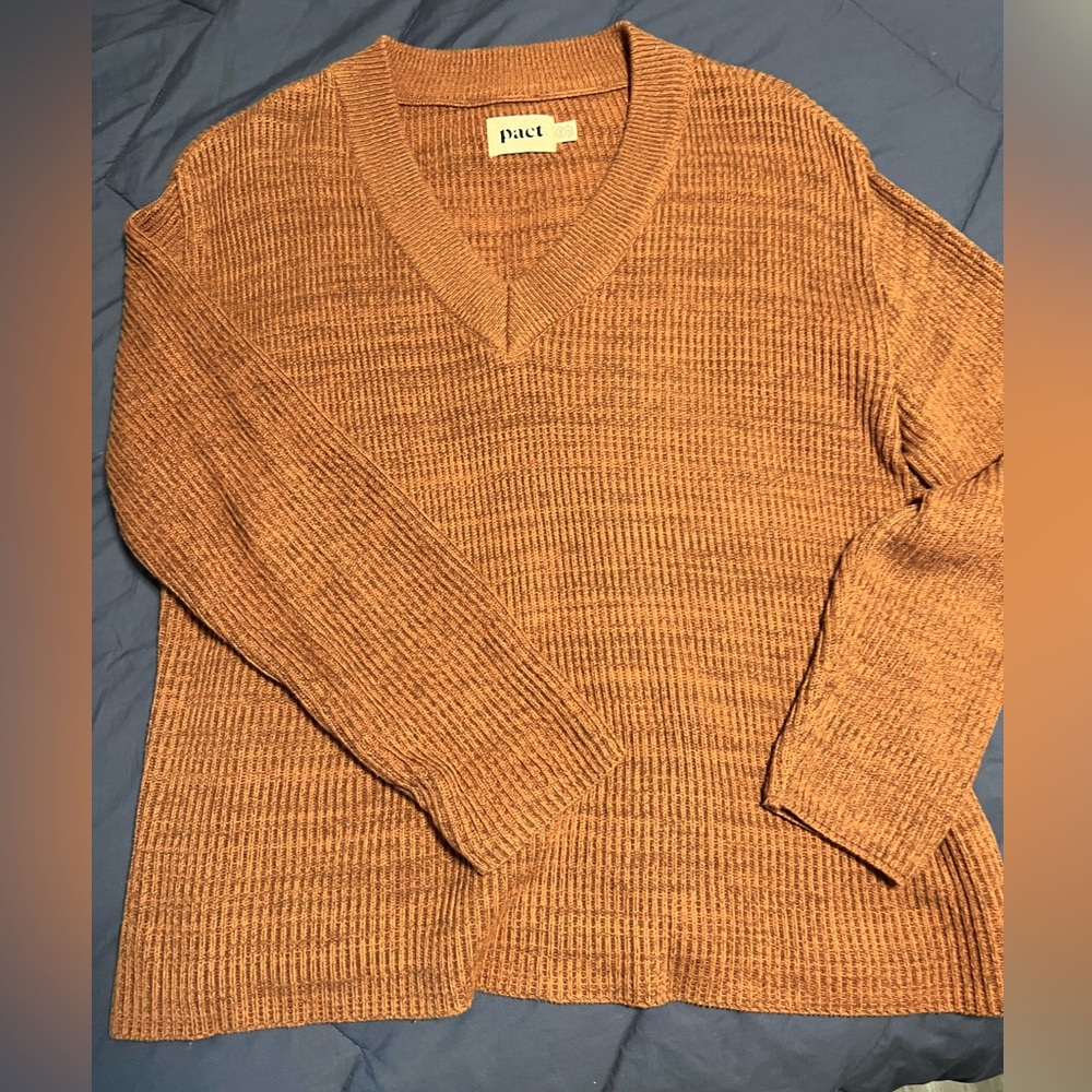 Pact V-Neck Rust Sweater